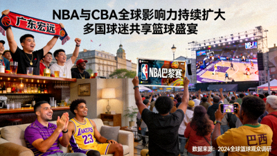 NBA与CBA全球影响力扩大的新闻图片，展示多国球迷观看比赛的场景